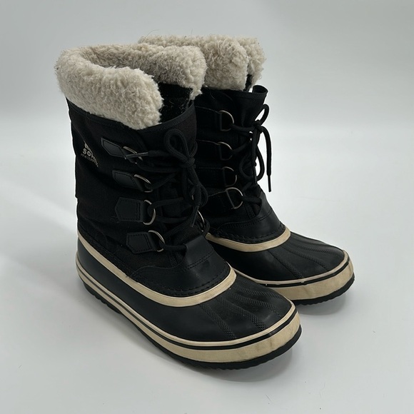 Sorel Black Sherpa Lined Winter Carnival Boots Size 8 - Picture 1 of 8